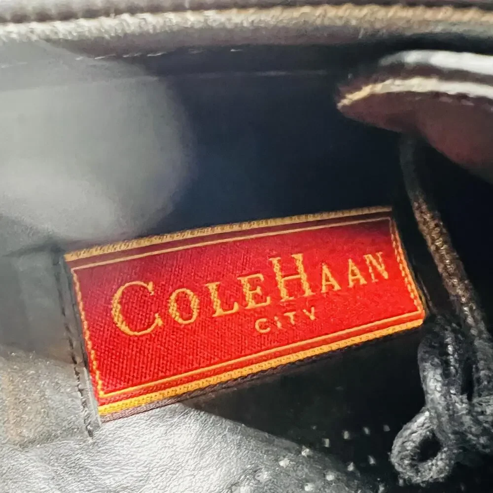 Cole Haan Shoes Men 11.5 Black Leather City Derby Oxford Dress Vtg Apron Toe